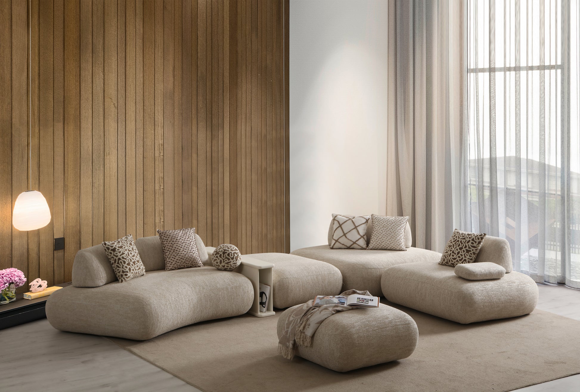 Canapé 4 places avec pouf STOH