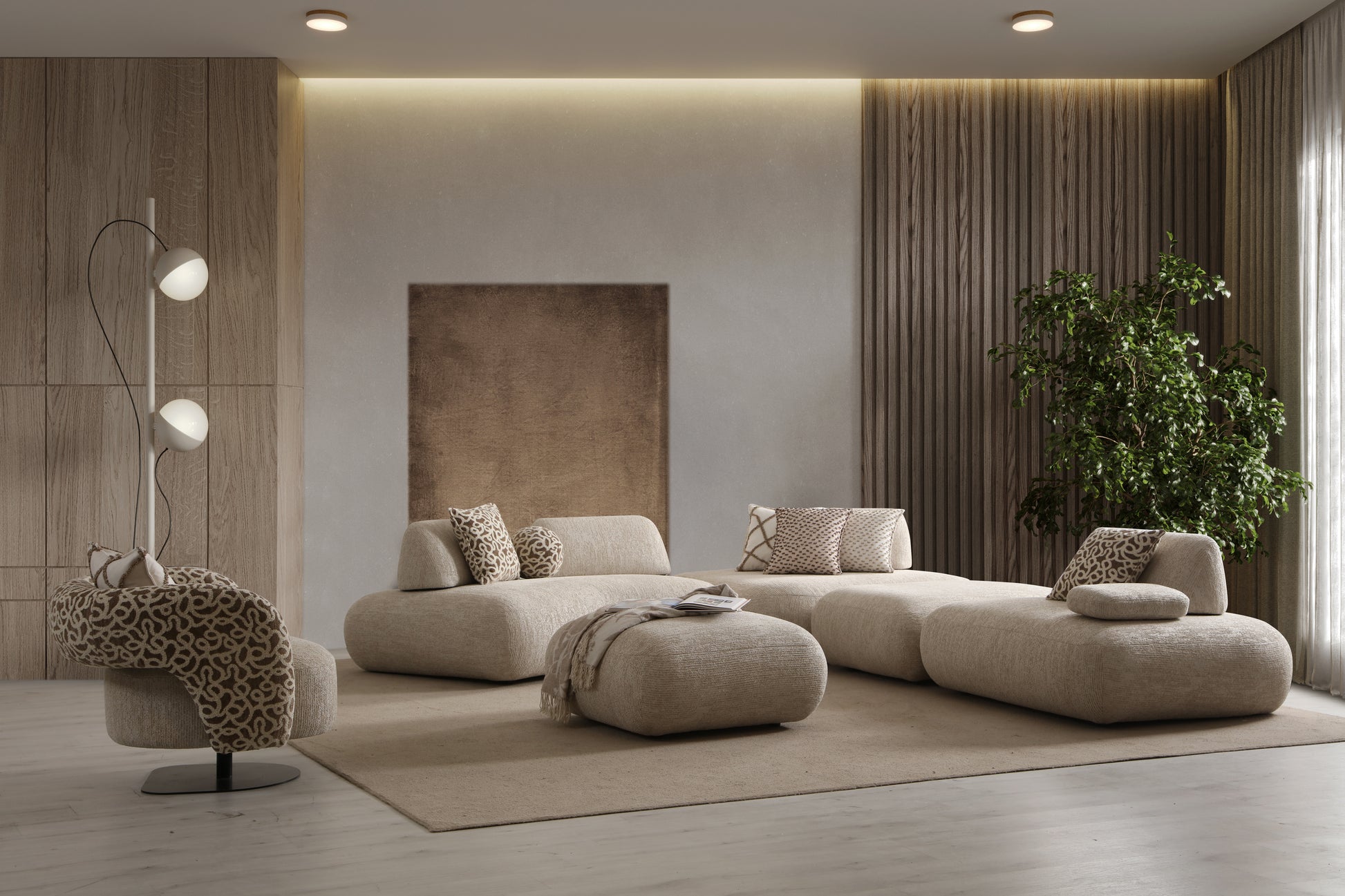 Canapé 4 places avec pouf STOH